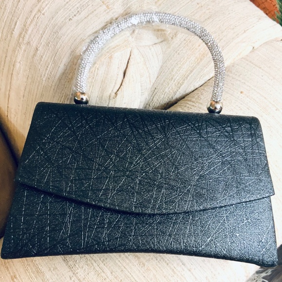 Evening Bag BLACK  🩷SPARKLING CRYSTAL JEWELED HANDLE NWOT HANDBAG ⭐️RETRO VIBE - Picture 10 of 12